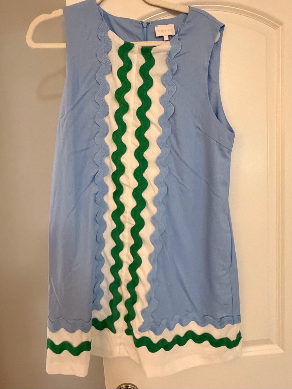 entro Light Blue Midi Dress with White and Green Trim